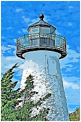 Ned's Point White Stone Lighthouse Tower in -Digital Painting